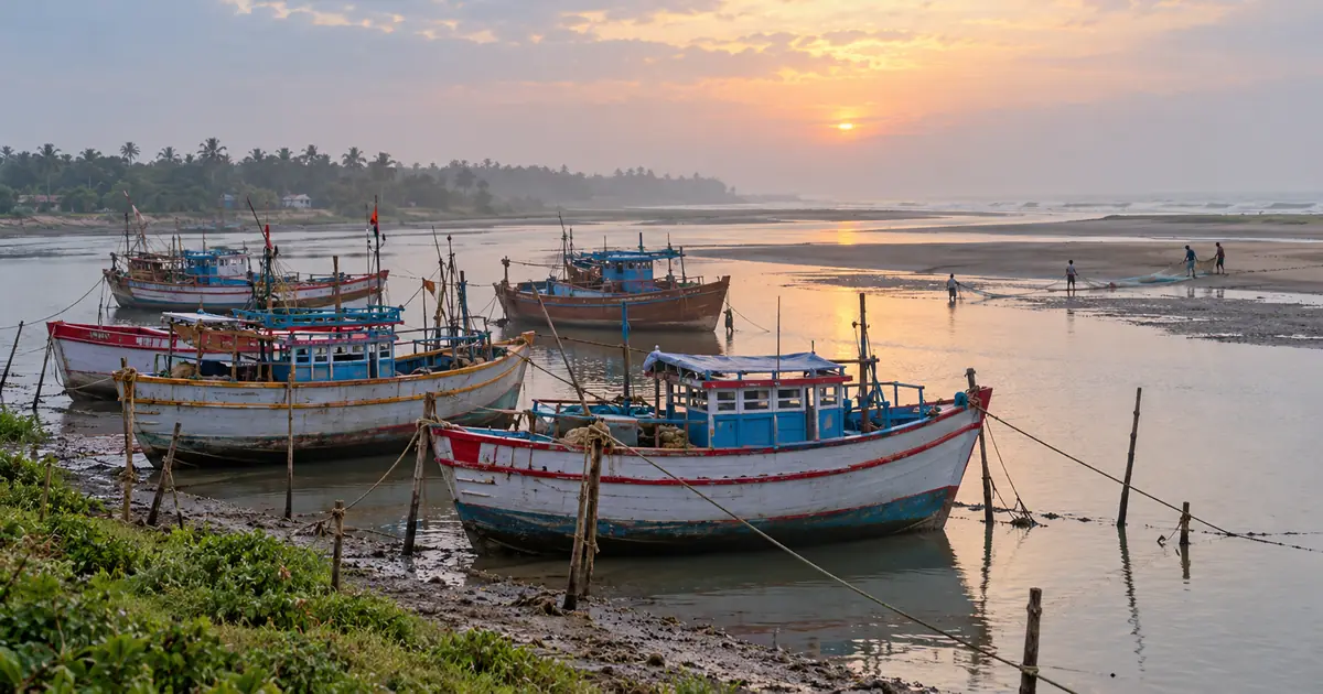 Fishing boats resting at the Balramgadi estuary in Balasore