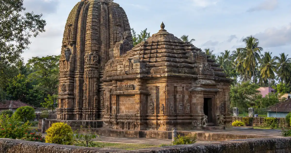 Weathered Kalinga-style stone shrine of Bhabakundaleswar Temple at Manikapatna