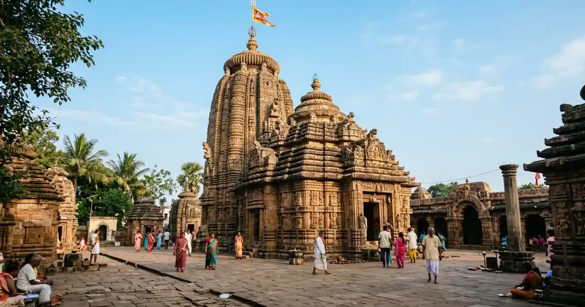 Illustrative carved stone temple tower and courtyard at Maa Biraja Temple in Jajpur