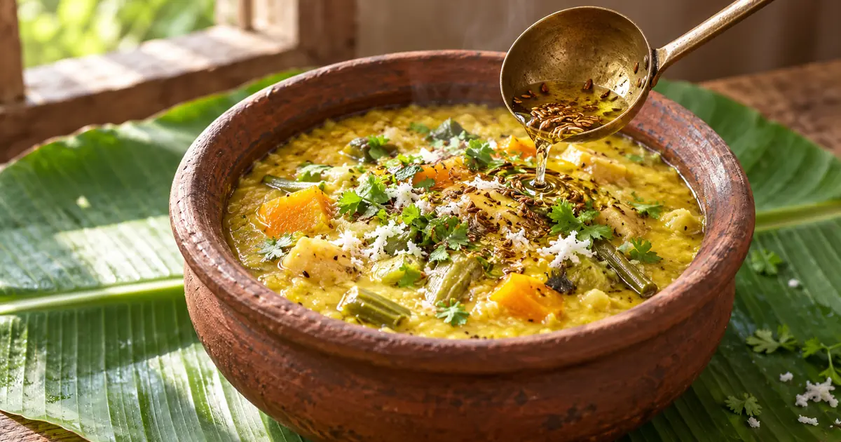 Odia Dalma stew in a traditional clay handi with ghee tempering