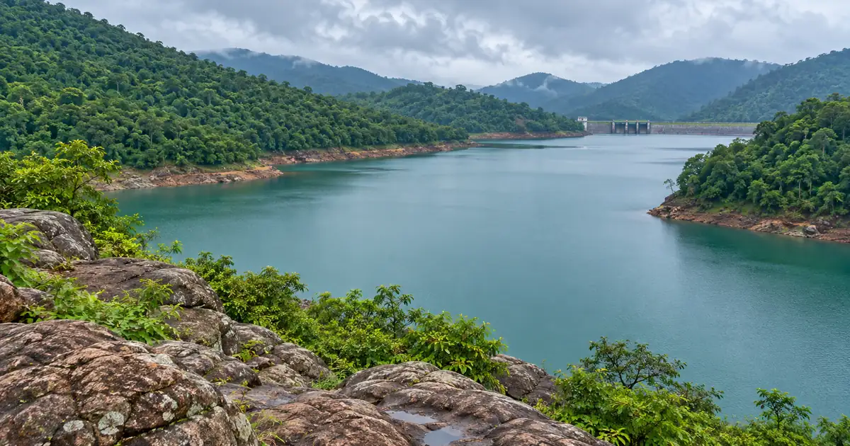 Mandira reservoir lies between forested hills near Rourkela