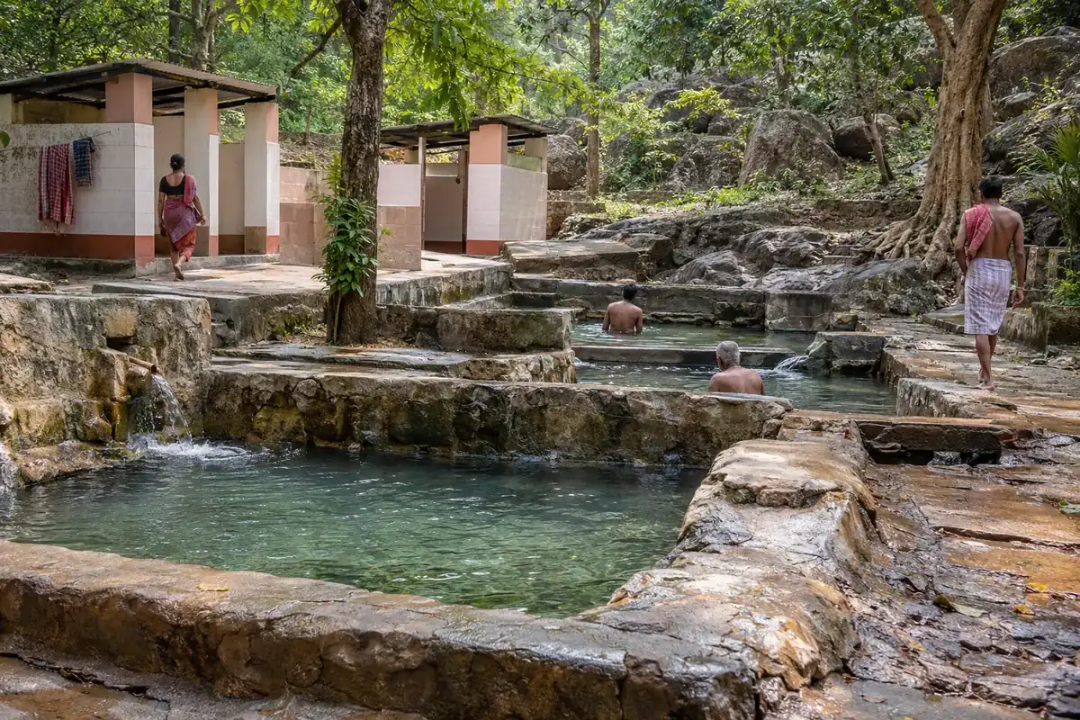 Separate stone bathing pools at Atri hot spring