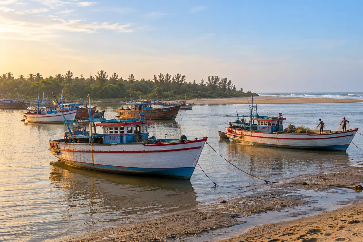 Illustrative fishing boats moored in the Budhabalanga estuary at Balramgadi