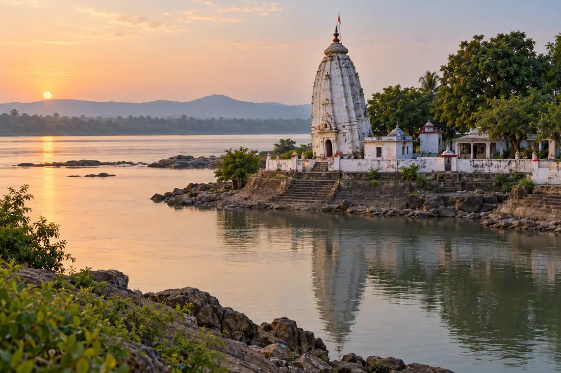 The Huma temple stands beside the Mahanadi River near Sambalpur