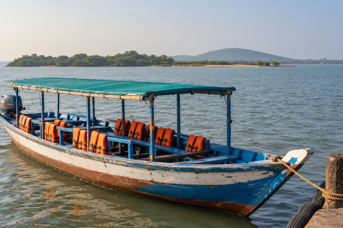 Wooden passenger boat ready for a tour across Chilika Lagoon