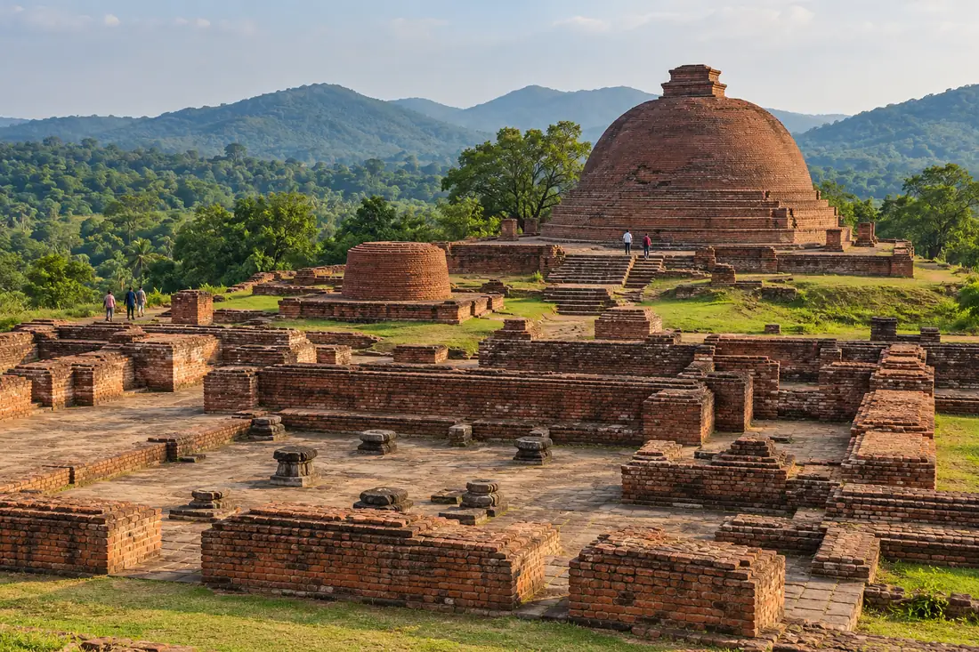 Brick monastery ruins and a stupa at Ratnagiri in Odisha
