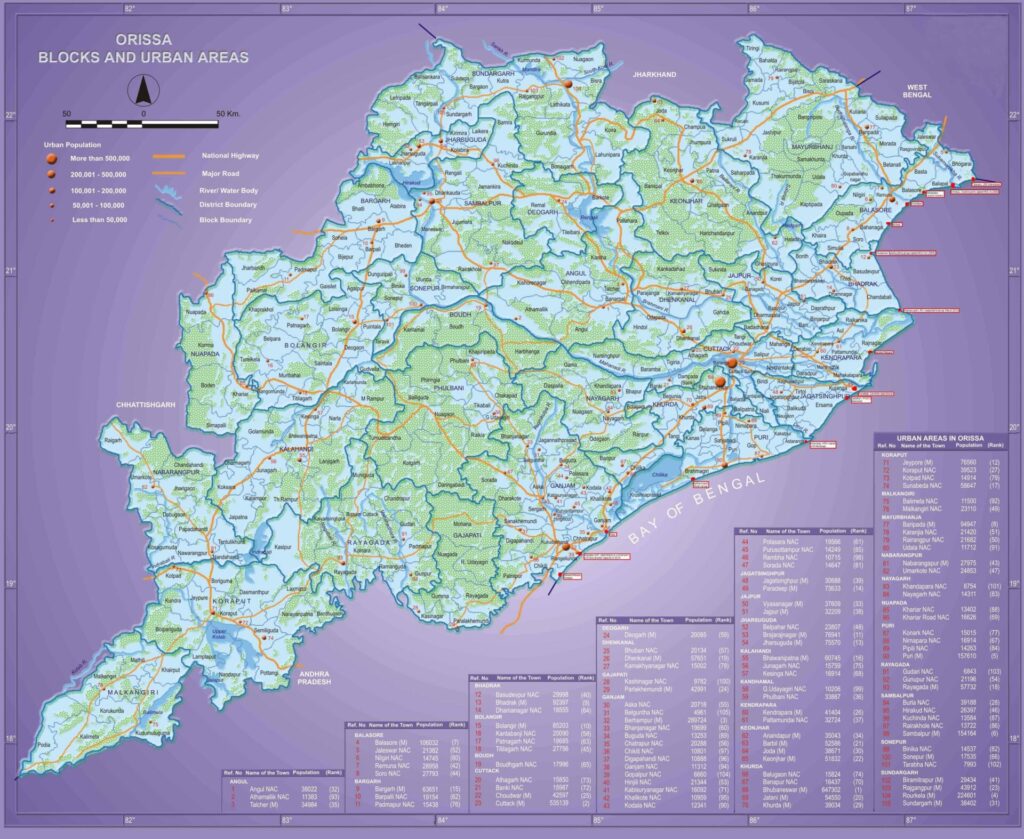 Odisha map covering blocks and Urban areas