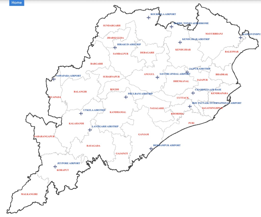 Odisha Airports map