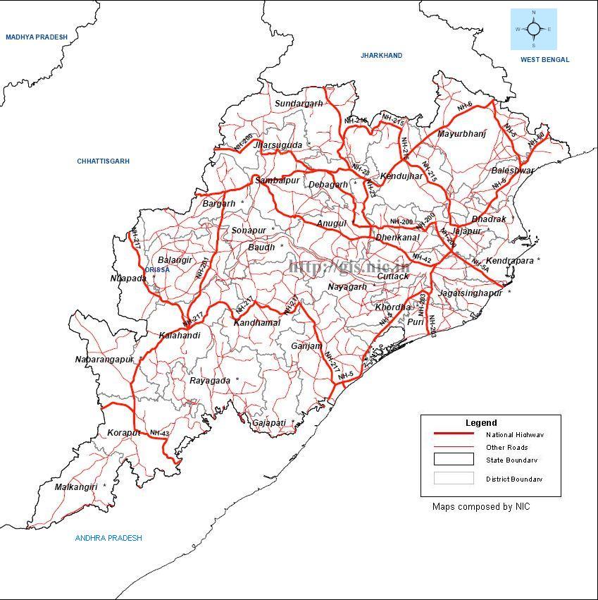 Road network map Odisha